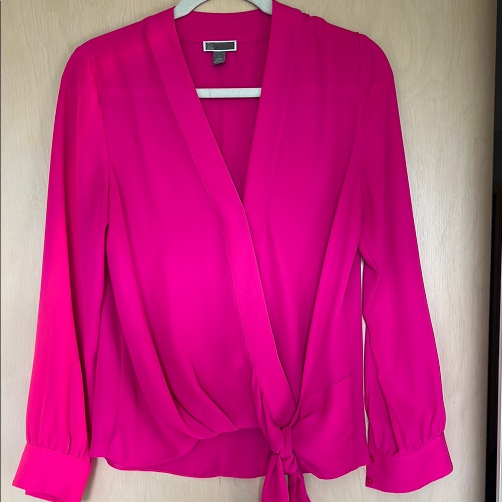 Chelsea28 Pink Wrap Tie Front Long Sleeve Blouse